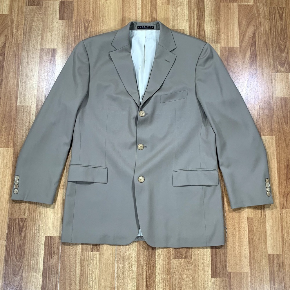 Hugo Boss Blazer Mens 42R Beige Super 100 Suit Jacket 100 Wool 3-Button USA Made